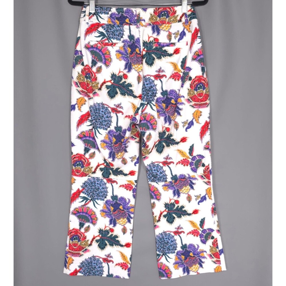 J.CREW Floral Print Cotton Pants White Pockets Straight Leg Mid Rise Size 6 - Picture 2 of 12